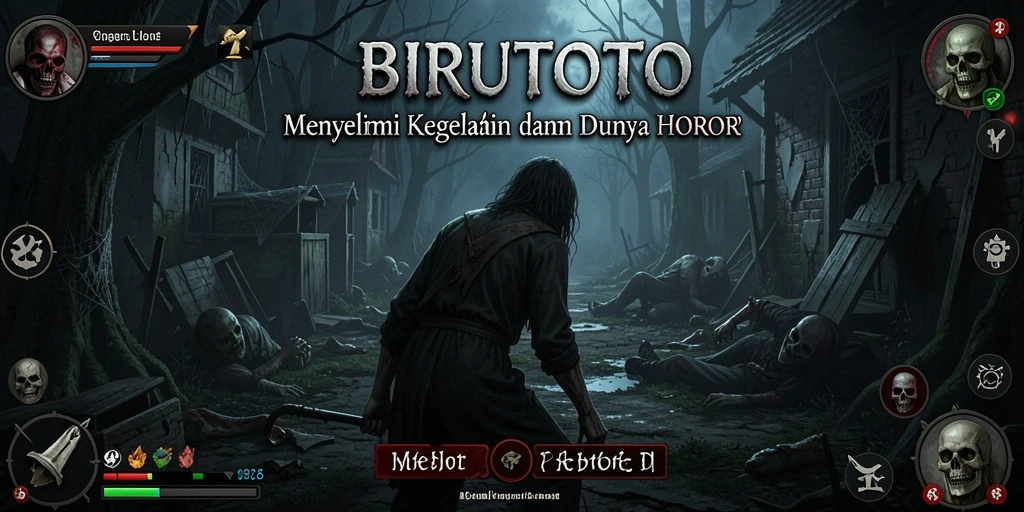Screenshot gameplay BIRUTOTO menampilkan suasana horor yang mencekam.