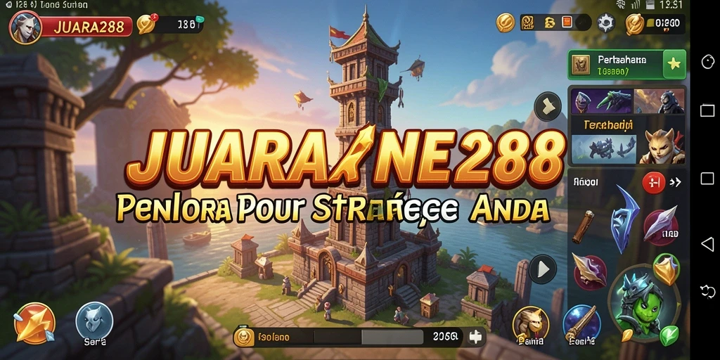 Screenshot menunjukkan aksi menegangkan di JUARA288 dengan menara dan musuh berperang.