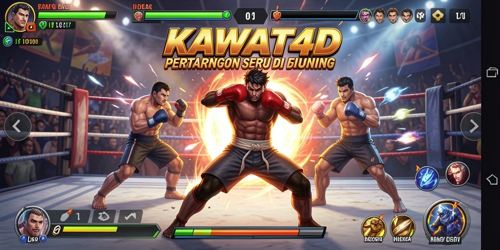 Tampilan gameplay KAWAT4D yang menegangkan di arena pertarungan.