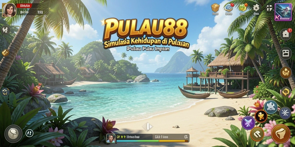 Tangkapan layar utama PULAU88 menampilkan aktivitas seru di pulau.