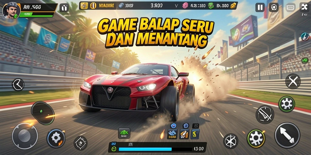 Screenshot gameplay RKGG menunjukkan aksi balapan yang mendebarkan.