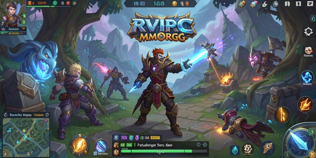 Screenshot utama RVIP2 menampilkan pertempuran epik dalam dunia MMORPG.