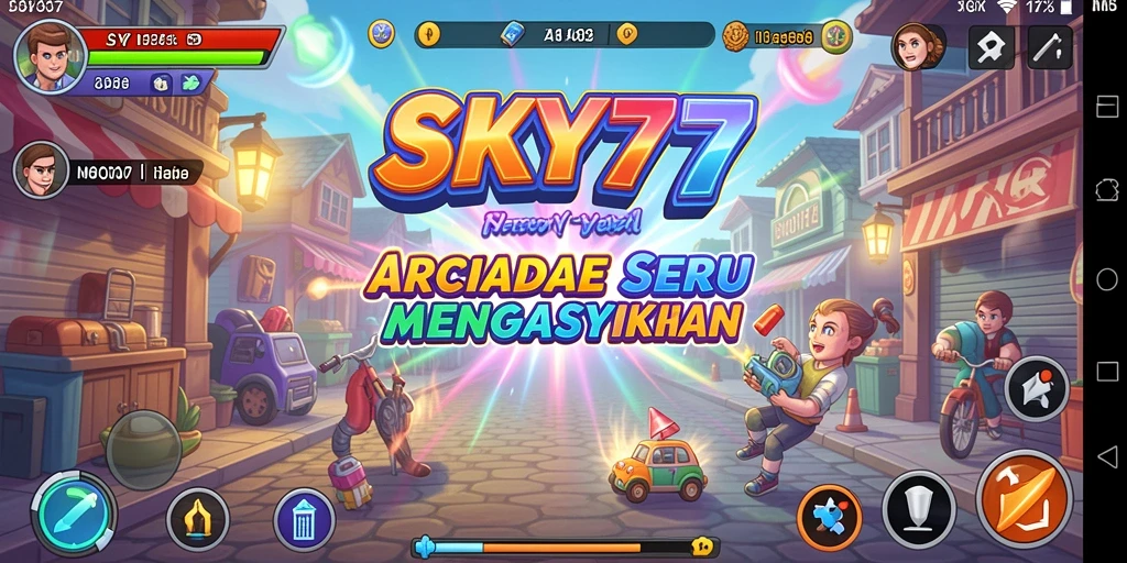 Tampilan gameplay SKY77 yang penuh warna dan tantangan menarik.