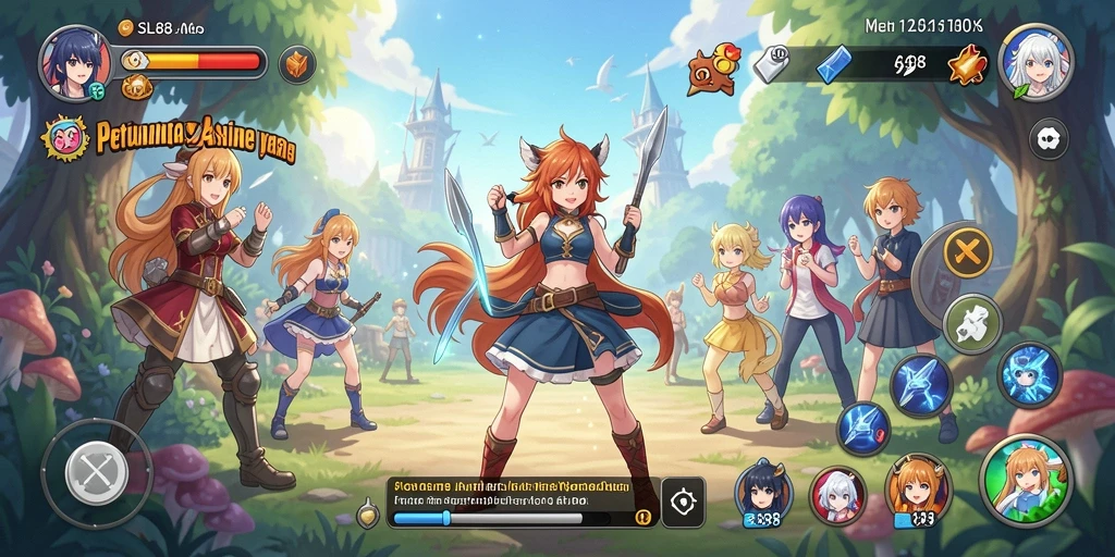 Tampilan dinamis dari gameplay SL888 yang penuh warna dan karakter anime.