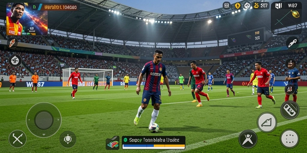 Tangkapan layar utama WG87 menampilkan momen mendebarkan dalam permainan sepak bola.